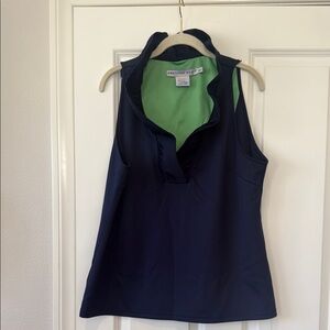 Gretchen Scott Designs Blue and Green Ruffled sleeveless top SZ XL